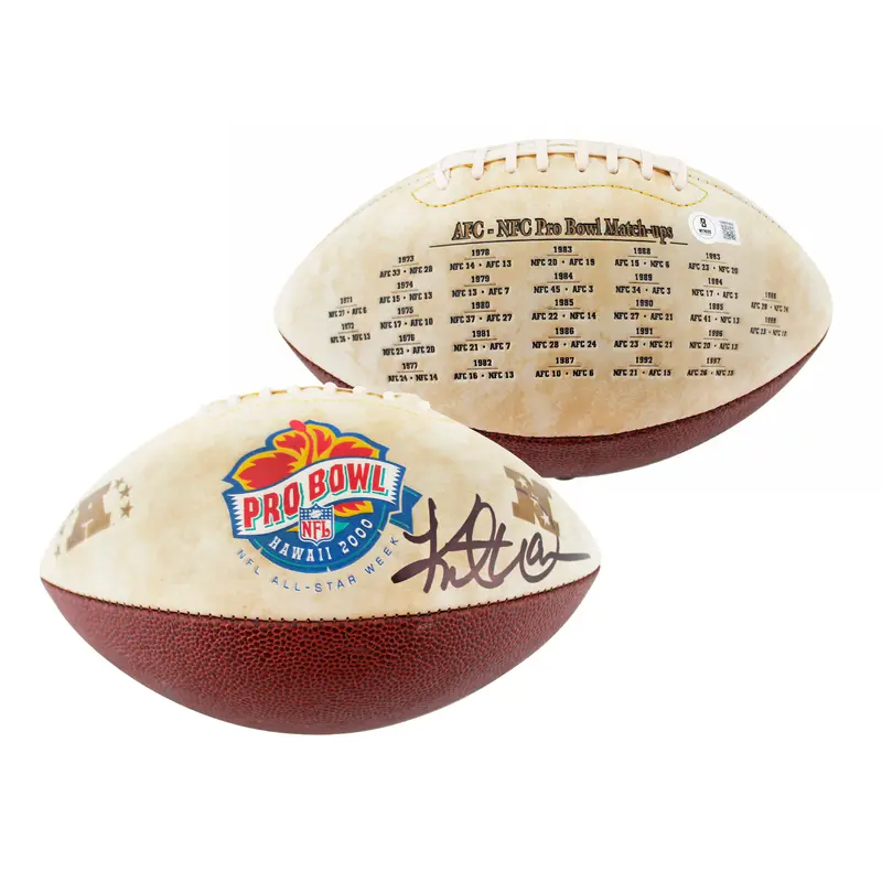 Rams Kurt Warner Signed 2000 Pro Bowl White Panel Logo Football BAS W #1W695965