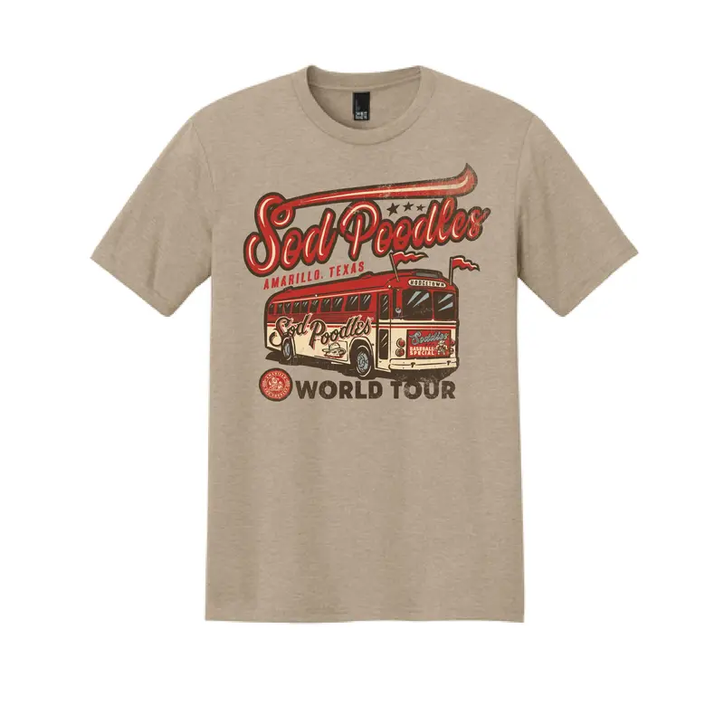 Amarillo Sod Poodles Tan World Tour Bus Crest Tee