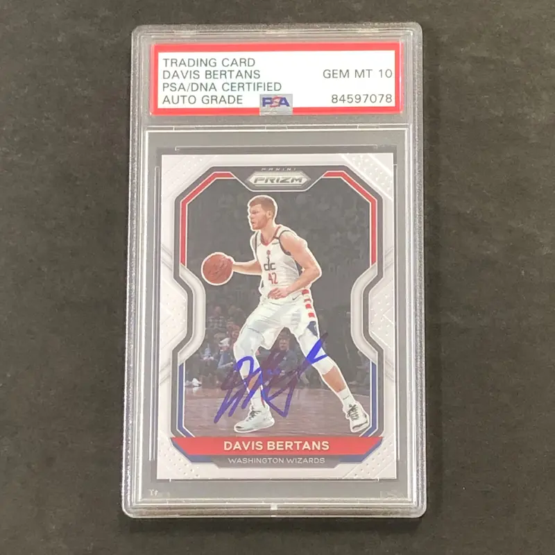 2020-21 Panini Prizm #98 Davis Bertans Signed Card AUTO 10 PSA/DNA Slabbed Wizards