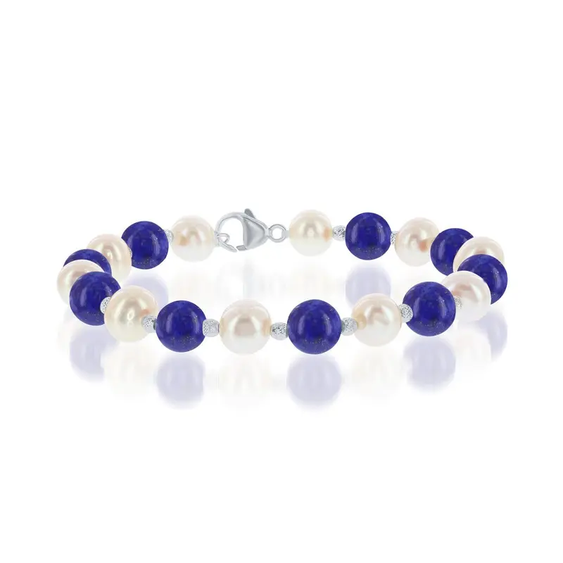 Sterling Silver FWP and Blue Lapis Alternating Bracelet