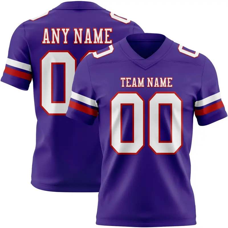 Custom Purple White-Red Mesh Authentic Football Jersey