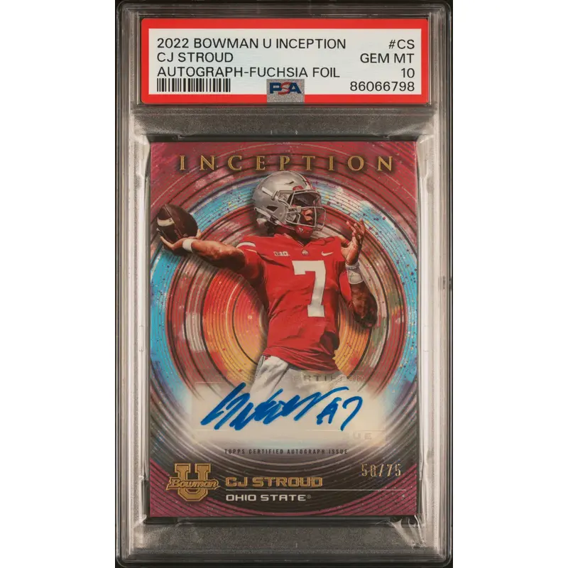 CJ Stroud 2022 Bowman U Inception Fuchsia Foil Auto #58/75 PSA 10 Gem Mint