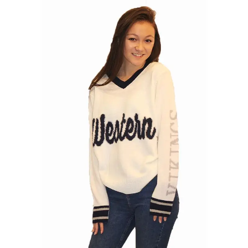 Western Vikings White Tribute V-Neck Sweater (UNISEX SIZING)