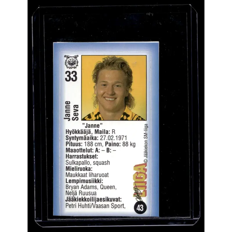1992-93 JyvsHyv HockeyLiiga - Janne Seva #43