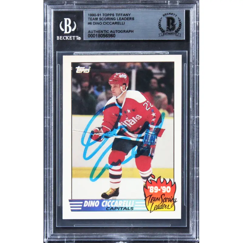 Capitals Dino Ciccarelli Signed 1990 Topps Tiffany Team SL #6 Card BAS Slabbed