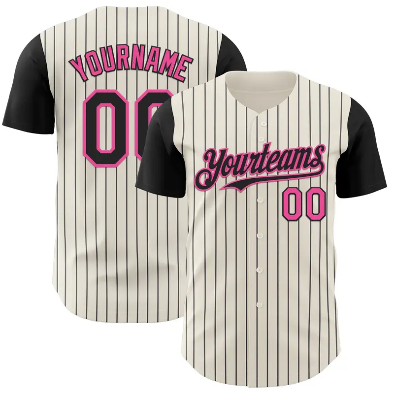 Custom Cream Black Pinstripe Pink Authentic Two Tone Baseball Jersey