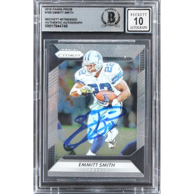 Cowboys Emmitt Smith Signed 2016 Panini Prizm #185 Card Auto 10! BAS Slabbed