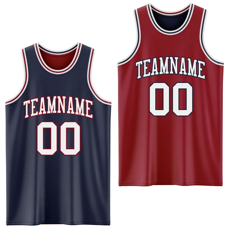 Custom Navy White-Maroon Reversible Double Side Sublimation Basketball Suit Jersey