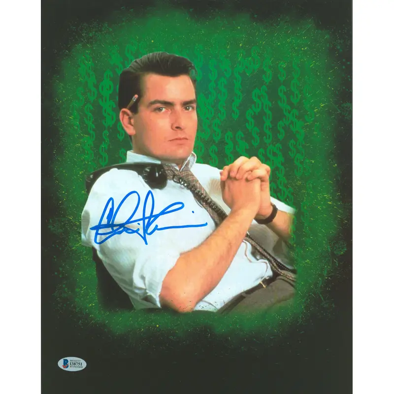 Charlie Sheen Wall Street Authentic Signed 11x14 Photo Autographed BAS #I38751