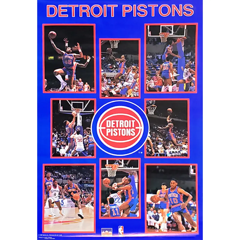 Detroit Pistons "Superstars" 7-Player NBA Basketball Action Poster (1987) - Starline Inc.