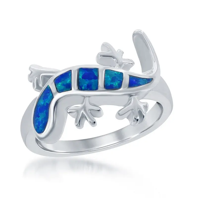 Sterling Silver Blue Inlay Opal Newt Ring
