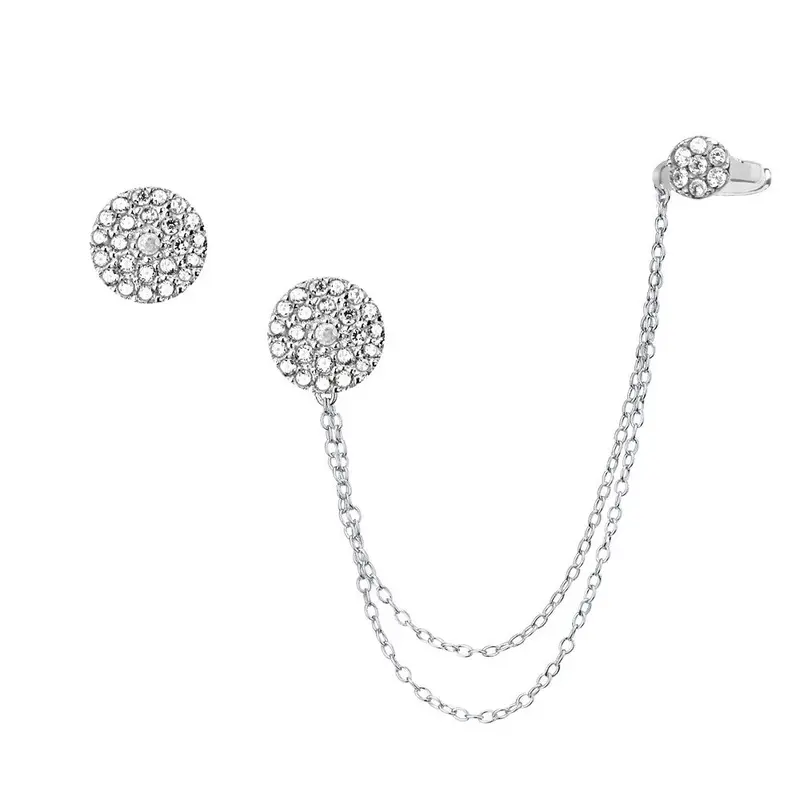 Sterling Silver Micro Pave CZ Single Stud & Stud with Cuff Circle Earrings