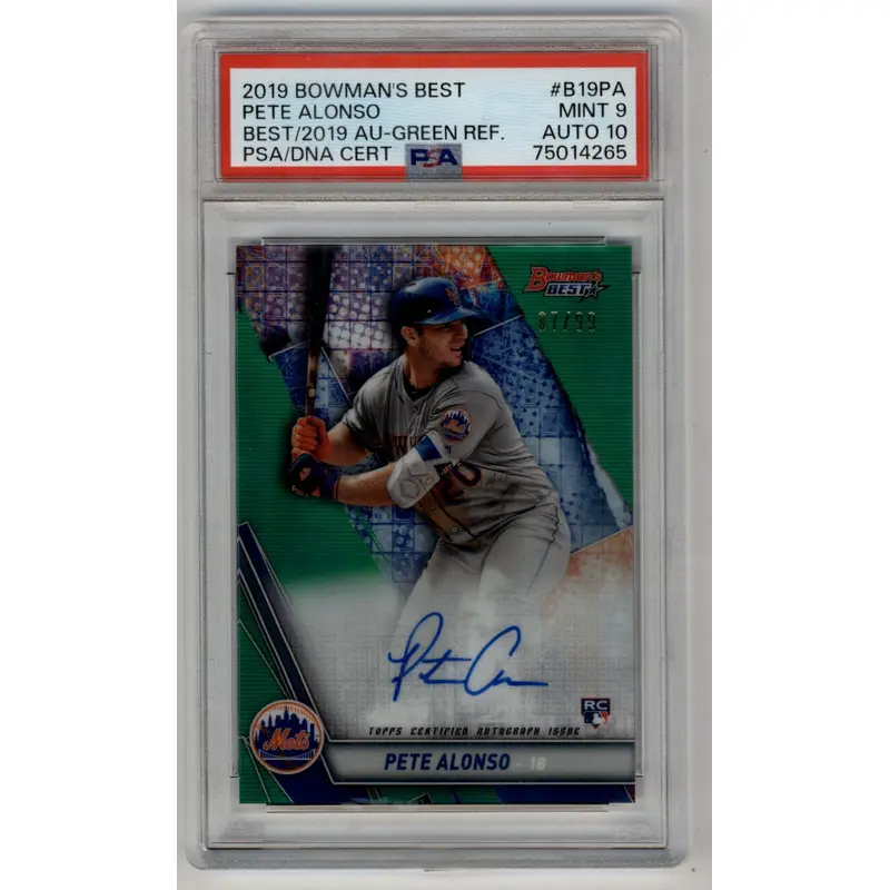 Pete Alonso 2019 Bowman's Best Best of 2019 Green Refractor Auto 07/99 PSA 9 Auto 10