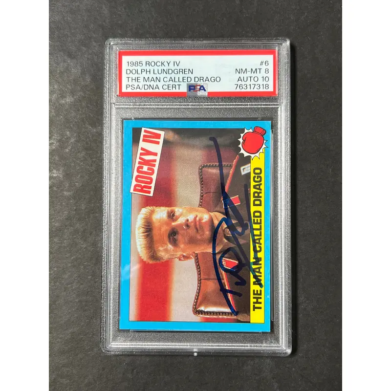 1985 Topps Rocky IV #6 Signed Card Dolph Lundgren PSA NM-MT8 Auto 10 Ivan Drago