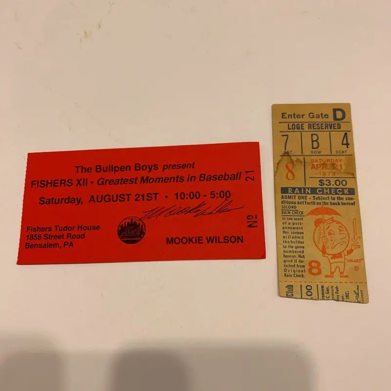 Mookie Wilson Signed Autograph Show Ticket & 1973 New York Mets Original Ticket
