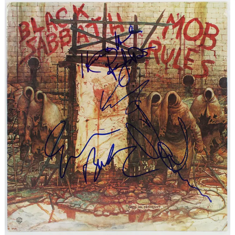 Black Sabbath (4) DIo, Iommi, Butler +1 Signed Mob Rules Album Cover w Vinyl BAS