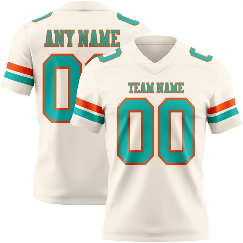 Custom Cream Aqua-Orange Mesh Authentic Football Jersey