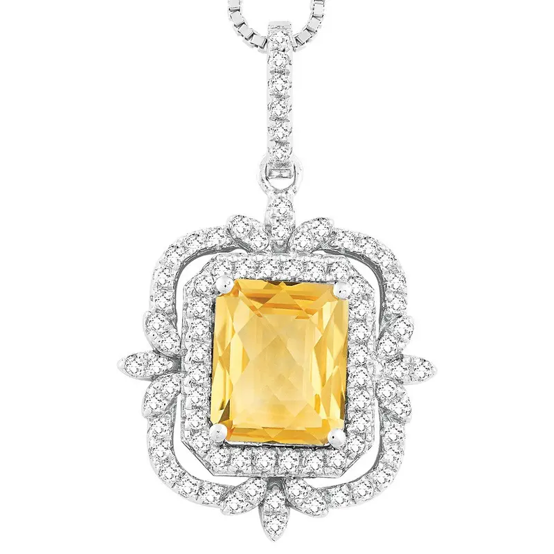 Sterling Silver 3.24 ct Octoagon Citrine with .858 ct White Topaz Necklace