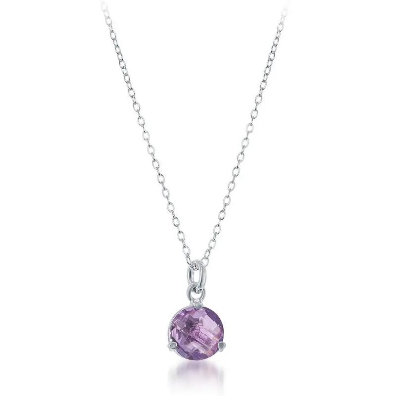 Sterling Silver  Round Amethyst Triple prong Necklace