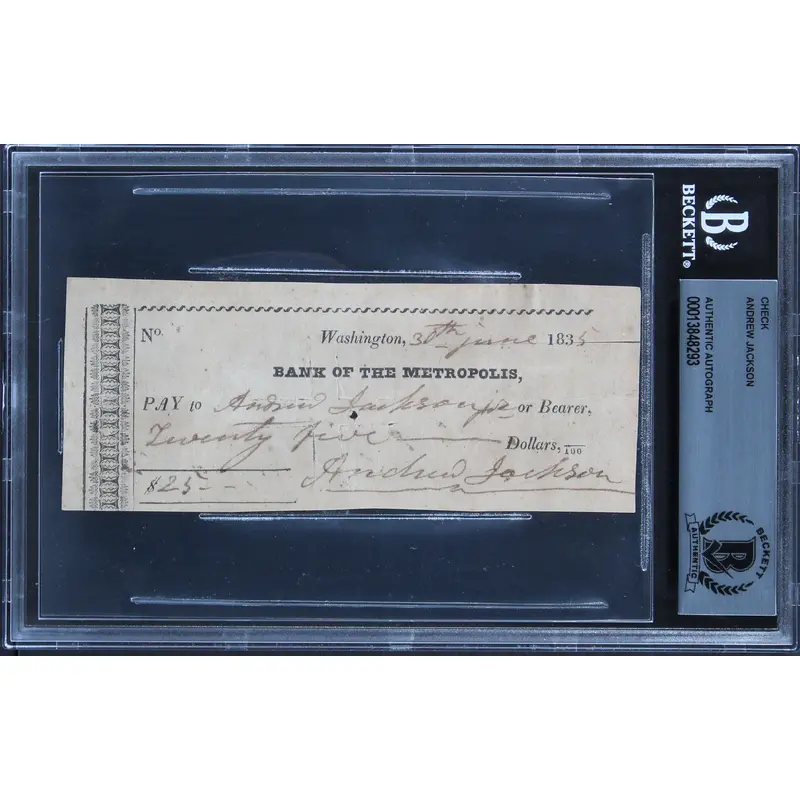 Andrew Jackson Authentic 2x Signed 2x5.5 1835 Check As President BAS Slabbed