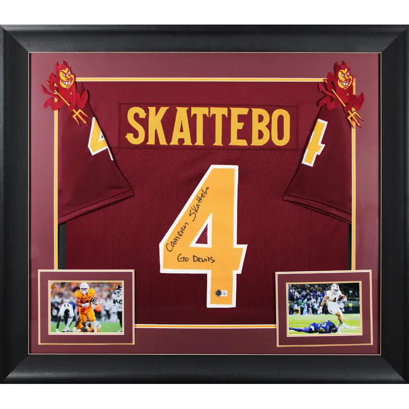 ASU Cameron Skattebo "Go Devils" Signed Maroon Pro Style Framed Jersey BAS W