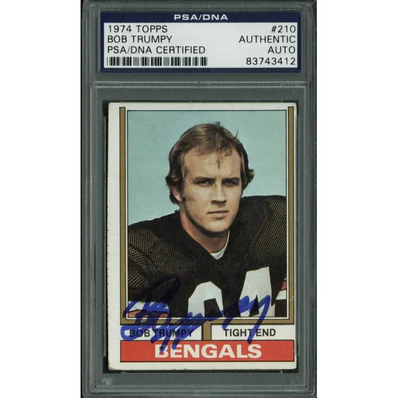 Bengals Bob Trumpy Authentic Signed Card 1974 Topps #210 PSA/DNA Slabbed