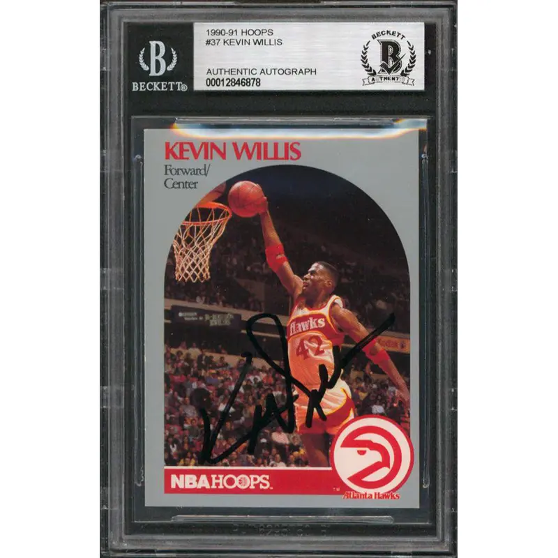 Hawks Kevin Willis Authentic Signed 1990 Hoops #37 Card Autographed BAS Slabbed