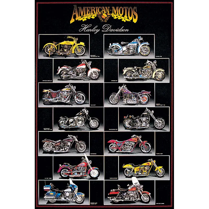 Harley-Davidson "American Motos" 14 Classic Motorcycles Poster - Nuova Arti Grafiche
