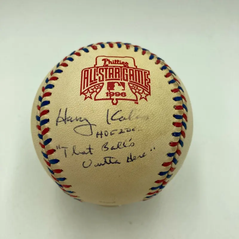 Harry Kalas "HOF 2002, That Ball's Outta Here" Signed Inscribed Baseball JSA