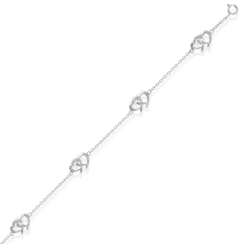 Sterling Silver Multi Interlocking Hearts Anklet