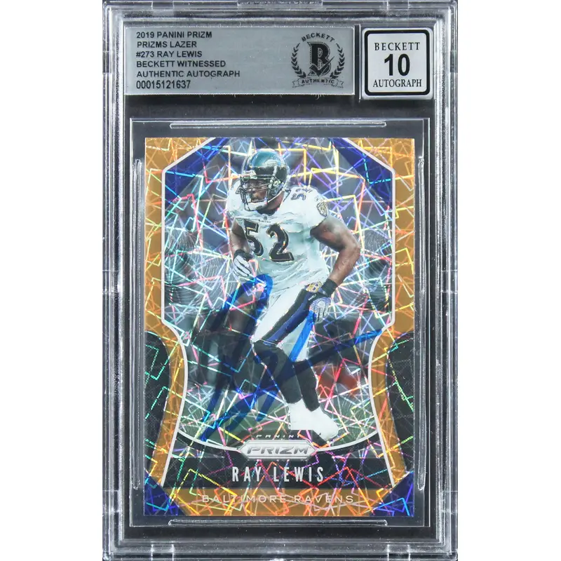 Ravens Ray Lewis Signed 2019 Panini Prizm Lazer #273 Card Auto 10! BAS Slabbed
