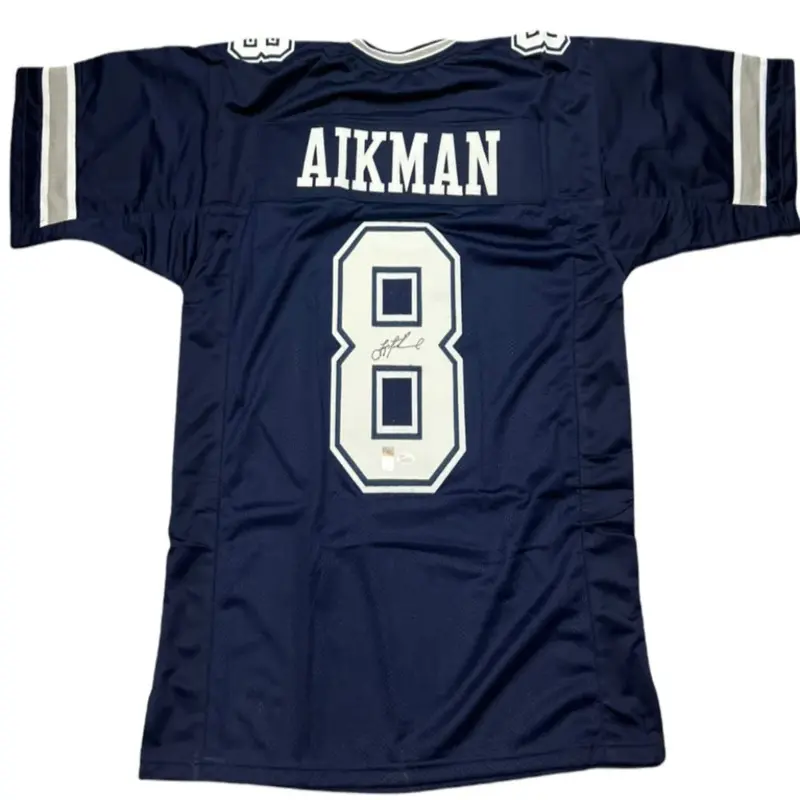 Troy Aikman Autographed Dallas (Blue #8) Custom Jersey - JSA
