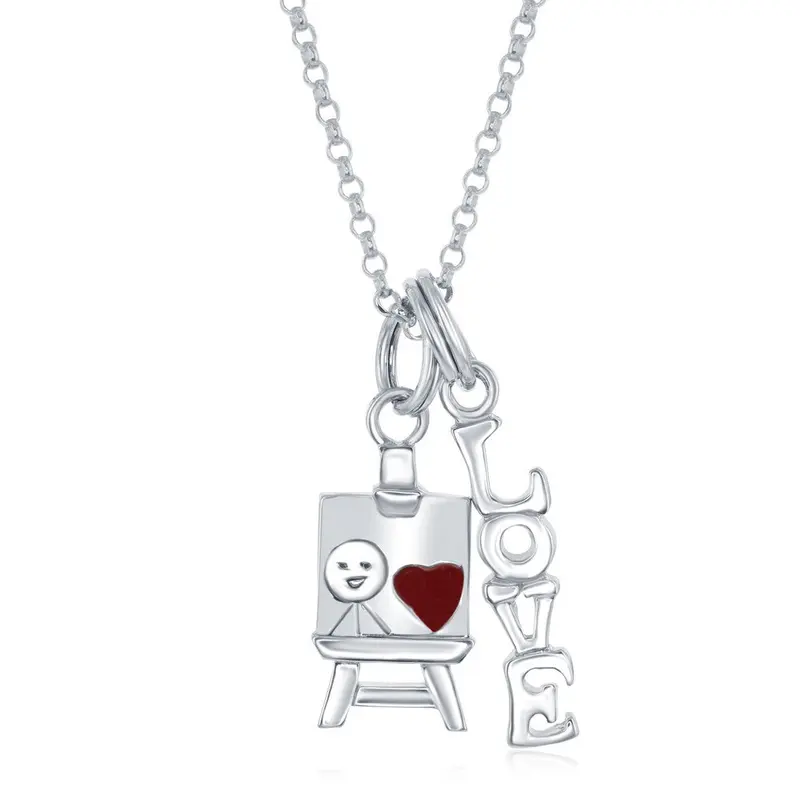 Sterling Silver Red Enamel 'Painted Love' Necklace