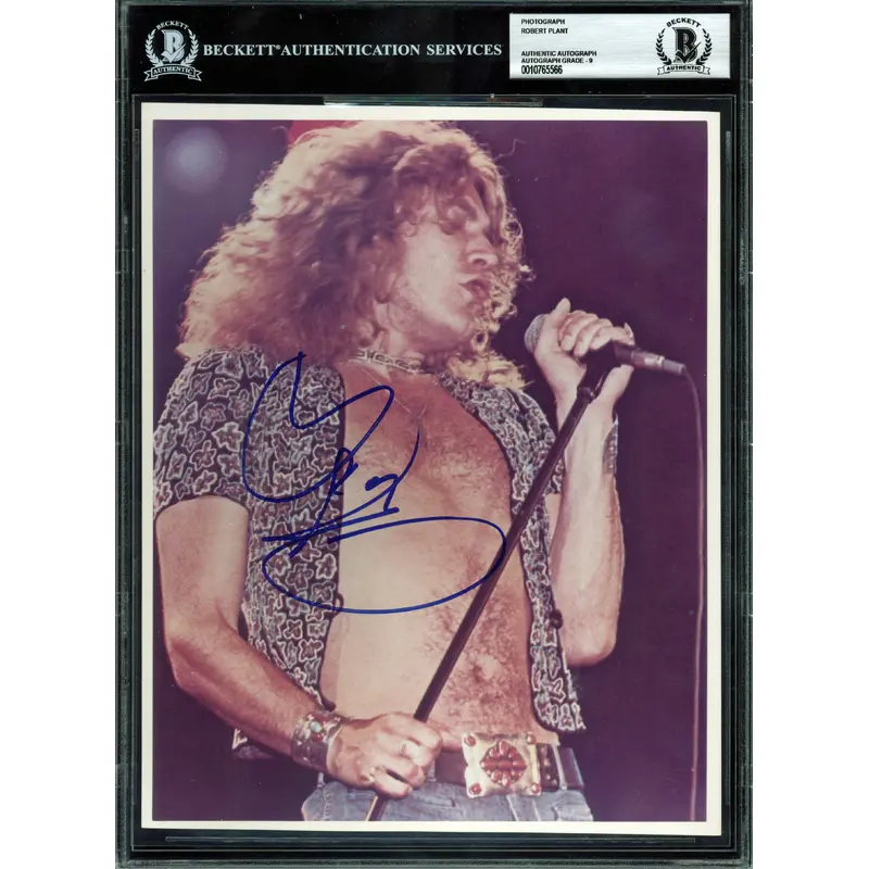 Robert Plant Authentic Signed 8x10 Photo Auto Graded Mint 9! BAS Slabbed