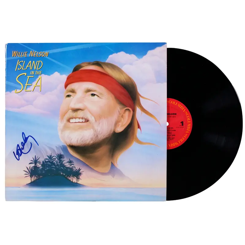 Willie Nelson Signed Island in the Sea Album Cover W/ Vinyl BAS #BR41233