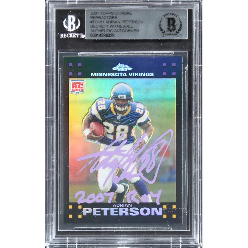 Adrian Peterson "ROY 2007" Signed 2007 Topps Chrome Ref #TC181 Card BAS Slabbed