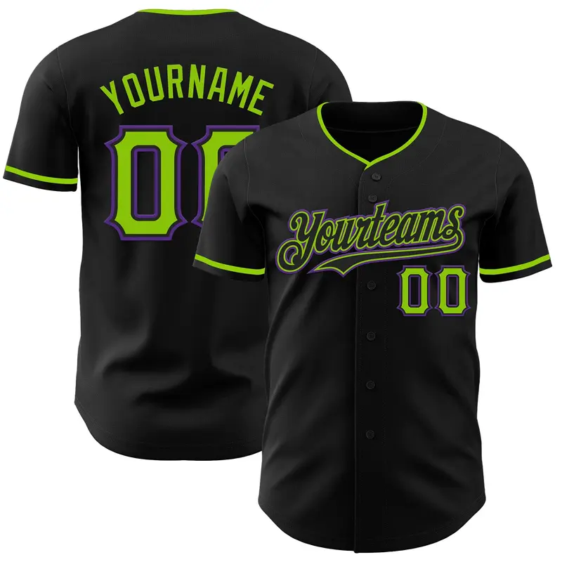 Custom Black Neon Green-Purple Authentic Baseball Jersey