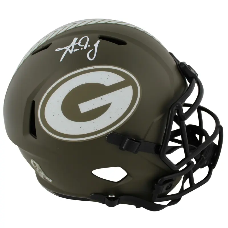 Packers Aaron Jones Signed Salute To Service Full Size Speed Rep Helmet BAS Wit