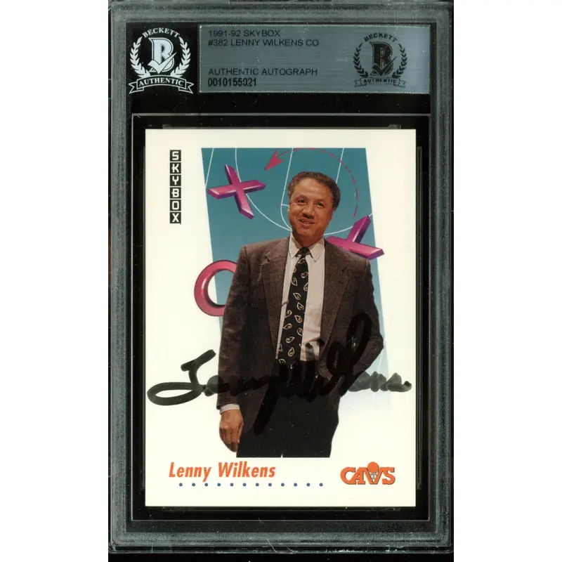 Cavaliers Lenny Wilkens Authentic Signed Card 1991 Skybox #382 BAS Slabbed