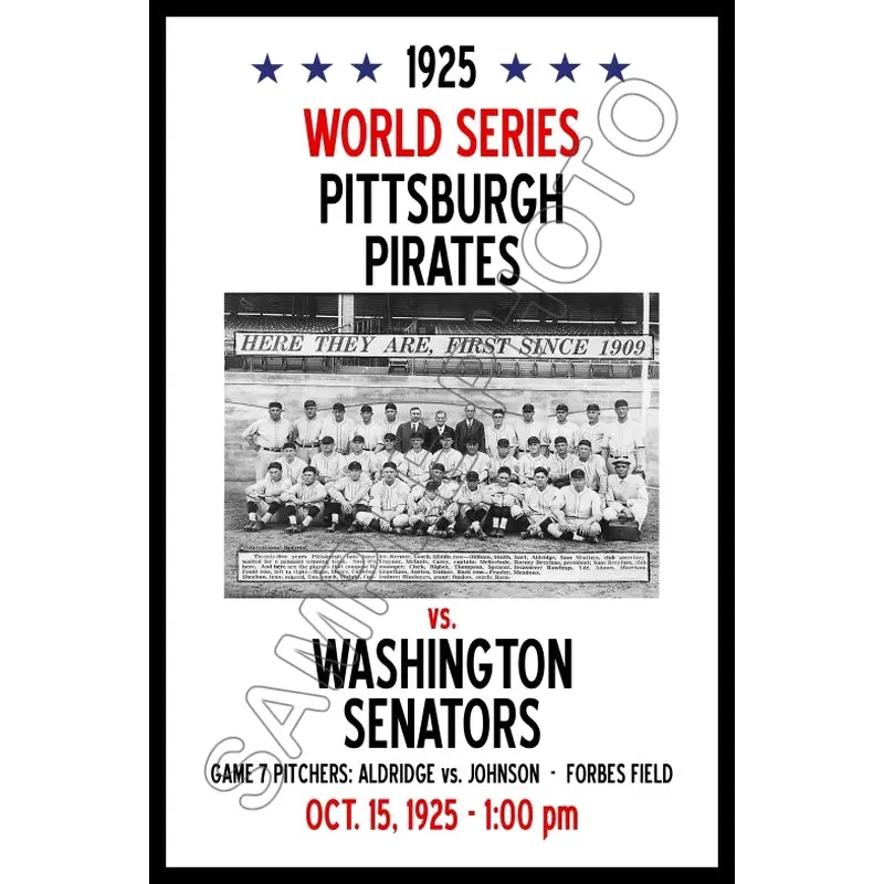 1925 World Series Poster 11X17 - Pittsburgh Pirates vs. Washington Senators - 1202
