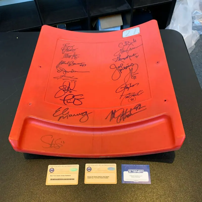 New York Giants Legends Signed Seatback Eli Manning Michael Strahan Steiner COA