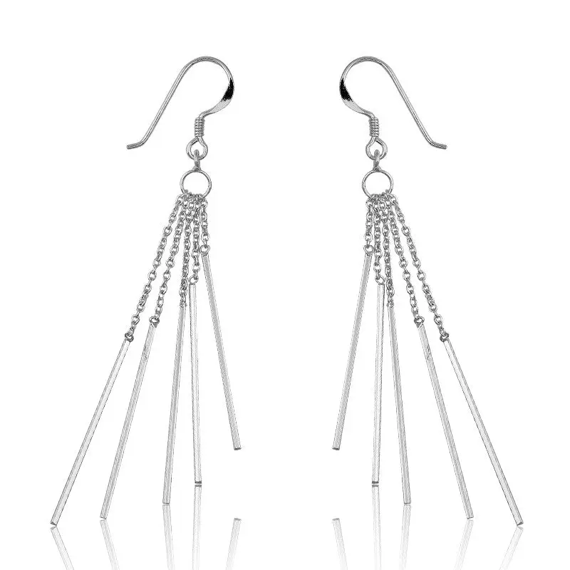 Sterling Silver 5 Chains w/ Bars Earrings