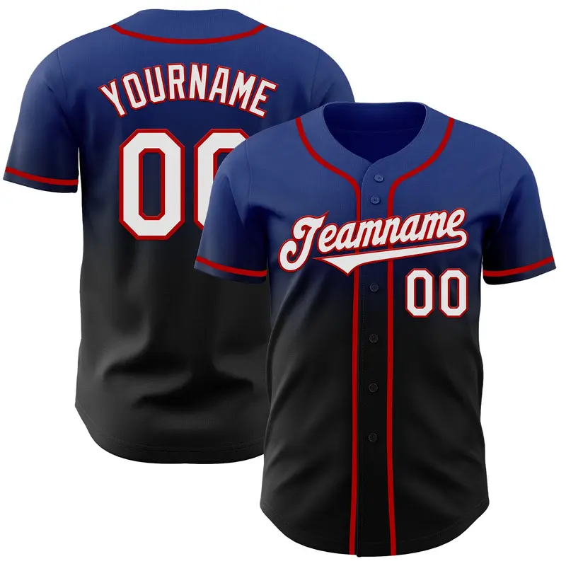 Custom Royal Black-Red Authentic Fade Fashion Baseball Jersey