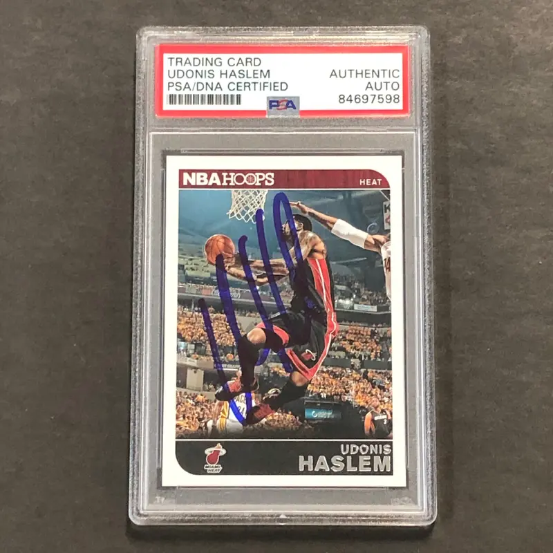 2014-15 NBA Hoops #167 Udonis Haslem Signed Card AUTO PSA Slabbed Heat