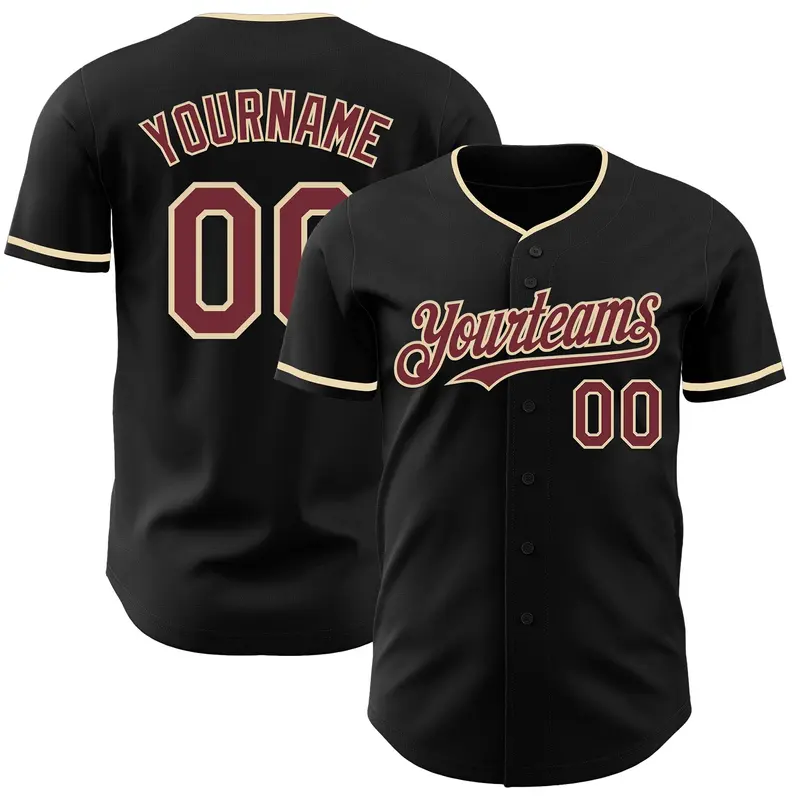 Custom Black Burgundy-Cream Authentic Baseball Jersey