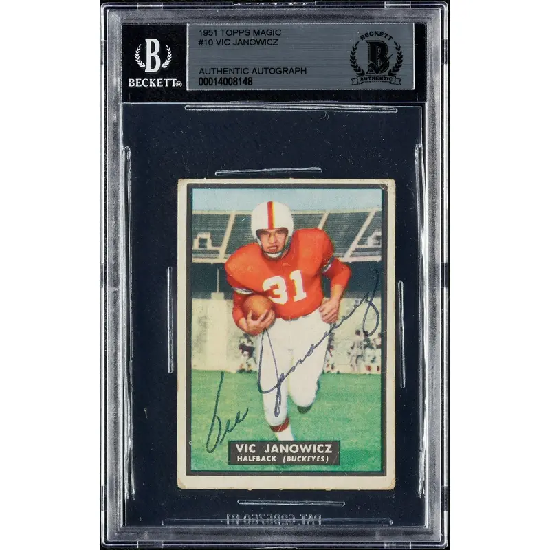 1951 Topps Magic Vic Janowicz Signed RC Rookie Football Card #10 BGS Beckett