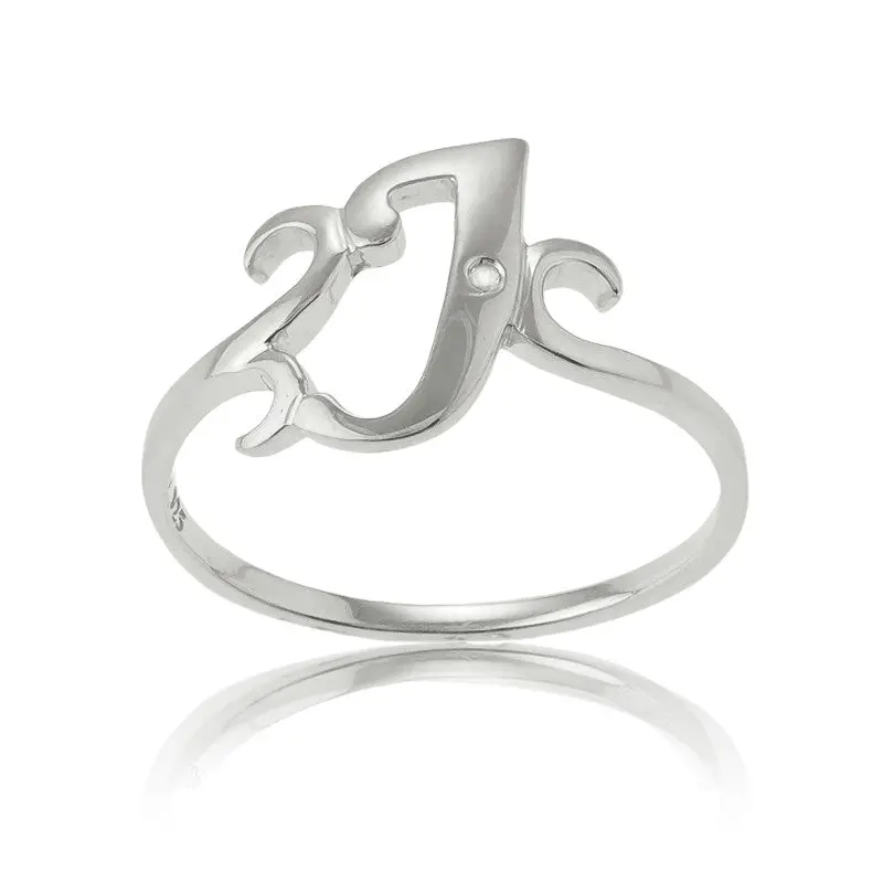 Sterling Silver Single CZ "J" Ring