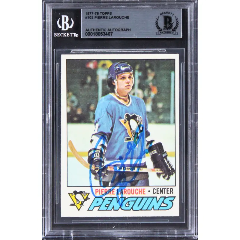 Penguins Pierre LaRouche Authentic Signed 1977 Topps #102 Card BAS Slabbed