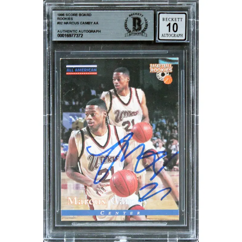 Raptors Marcus Camby Signed 1996 Score Board #82 Rookie Card Auto 10! BAS Slab