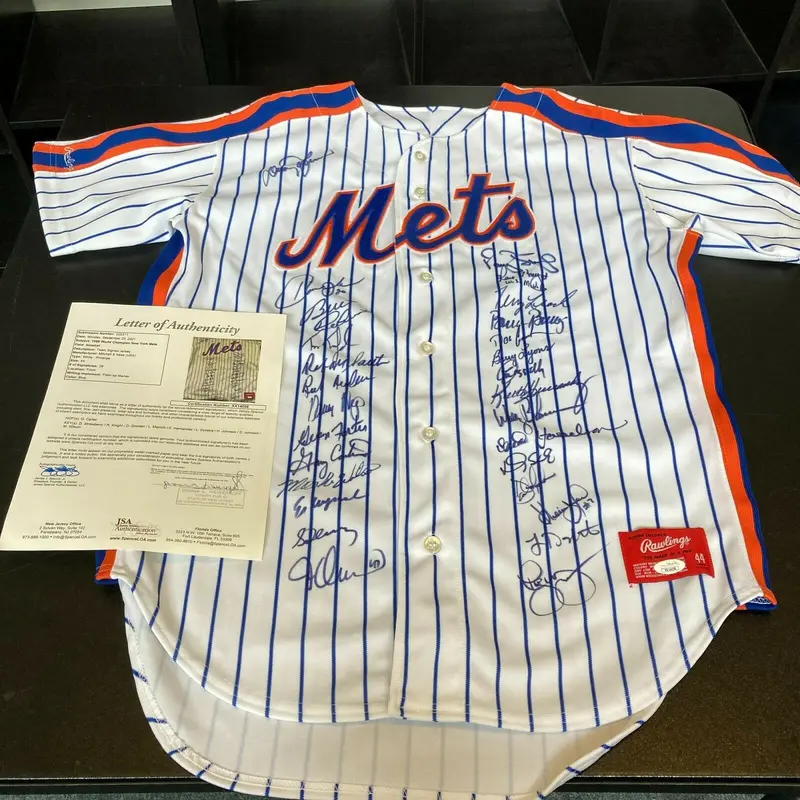 1986 New York Mets World Series Champs Team Signed Authentic Jersey JSA COA